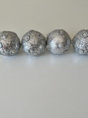 4 Piece Sparkling Ornaments Silver Glitter Styrofoam Core with Rhinestones 4"